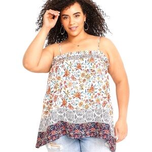 Maurices Mixed Print Blue & White Smocked Swing Camisole Tank Size 2X